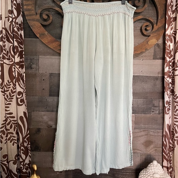 Summer Pants Wide Leg Sage/Mint Green Lightweight Hippie Boho Festival - Picture 3 of 12